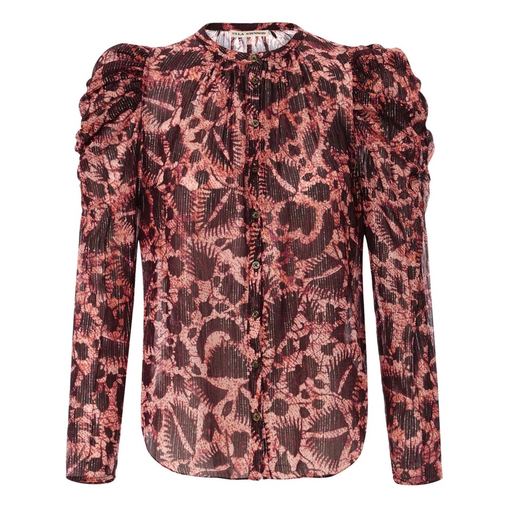 Ulla Johnson Silk-Blend Puff Long Sleeve Semi-Sheer Adina Blouse Size 2 metallic